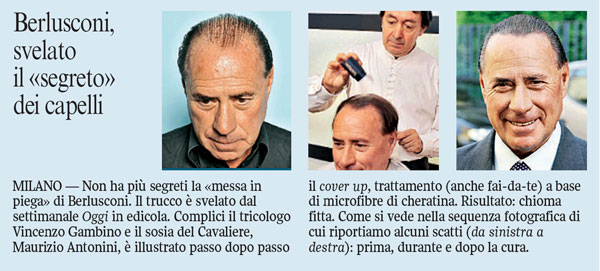 Berlusconi: microfibre di cheratina per nascondere il diradamento di capelli