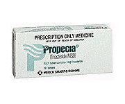 La scatola di Propecia: finasteride 1mg/die (farmaco anti-icalvizie)